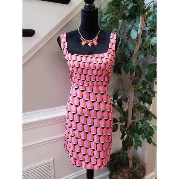 Diane Von Furstenberg Knee Length Dress Women's XL Pink Sleeveless Square Neck - Picture 1 of 12